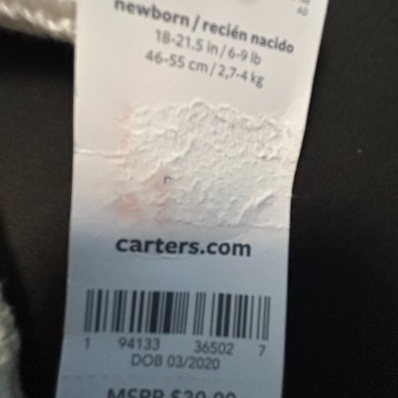 CARTERS NEWBORN KIDS' HOODIE TOP WITH EARS WHITE - Picture 5 of 5